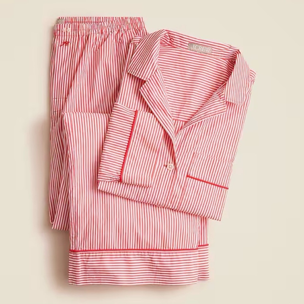 J.Crew pajama pant set in striped cotton poplin, candy apple